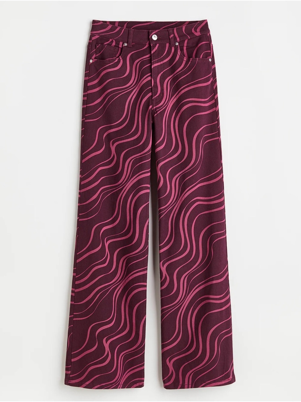 NWT Divided Women's Pink Wave-Print Wide-Leg Jeans